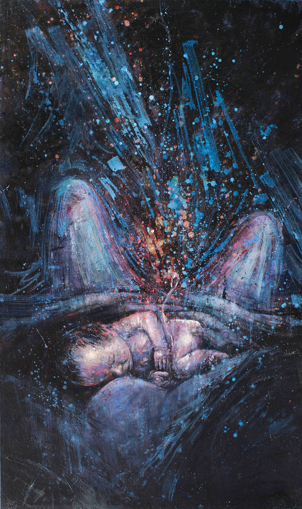 The Bond I — figurative oil on jute by Eston Tan