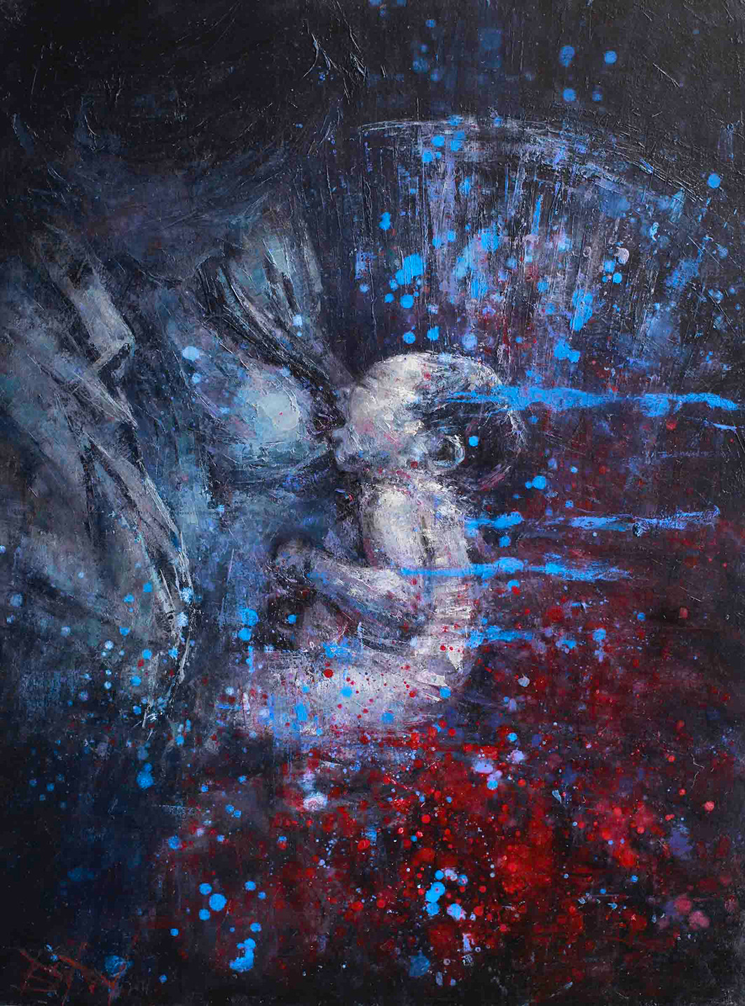 The Bond II — figurative oil on jute by Eston Tan