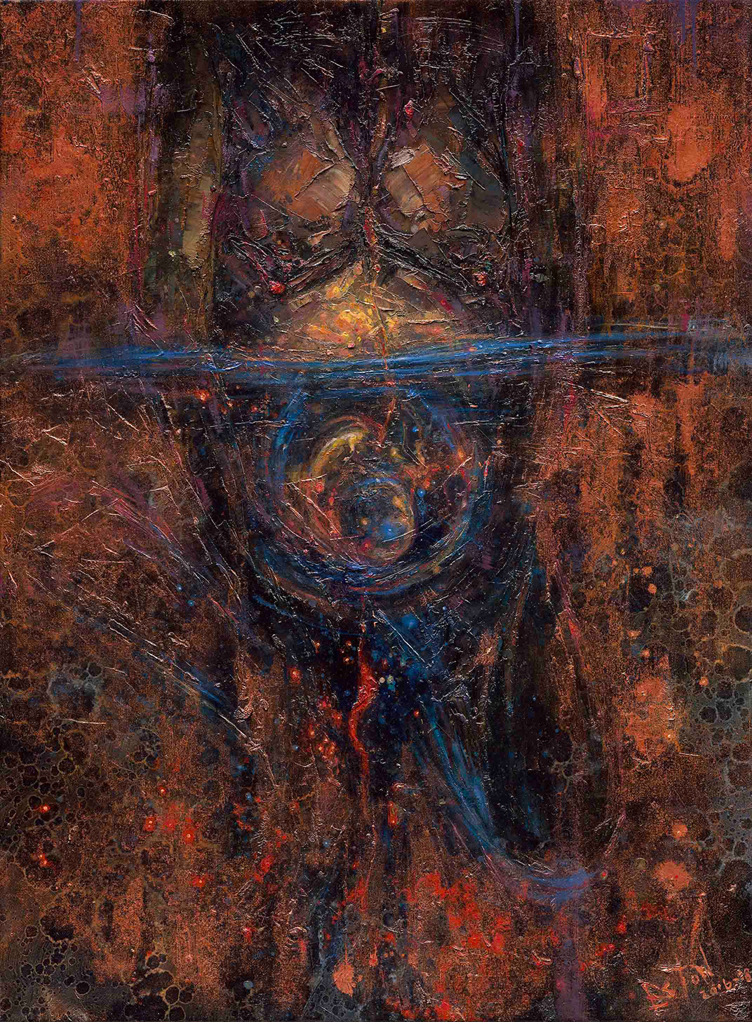 Who Schedules I — oil on jute by Eston Tan