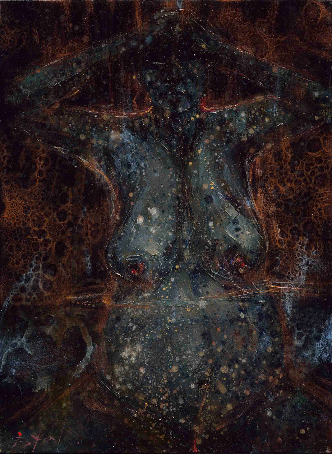 Who Schedules II — oil on jute by Eston Tan